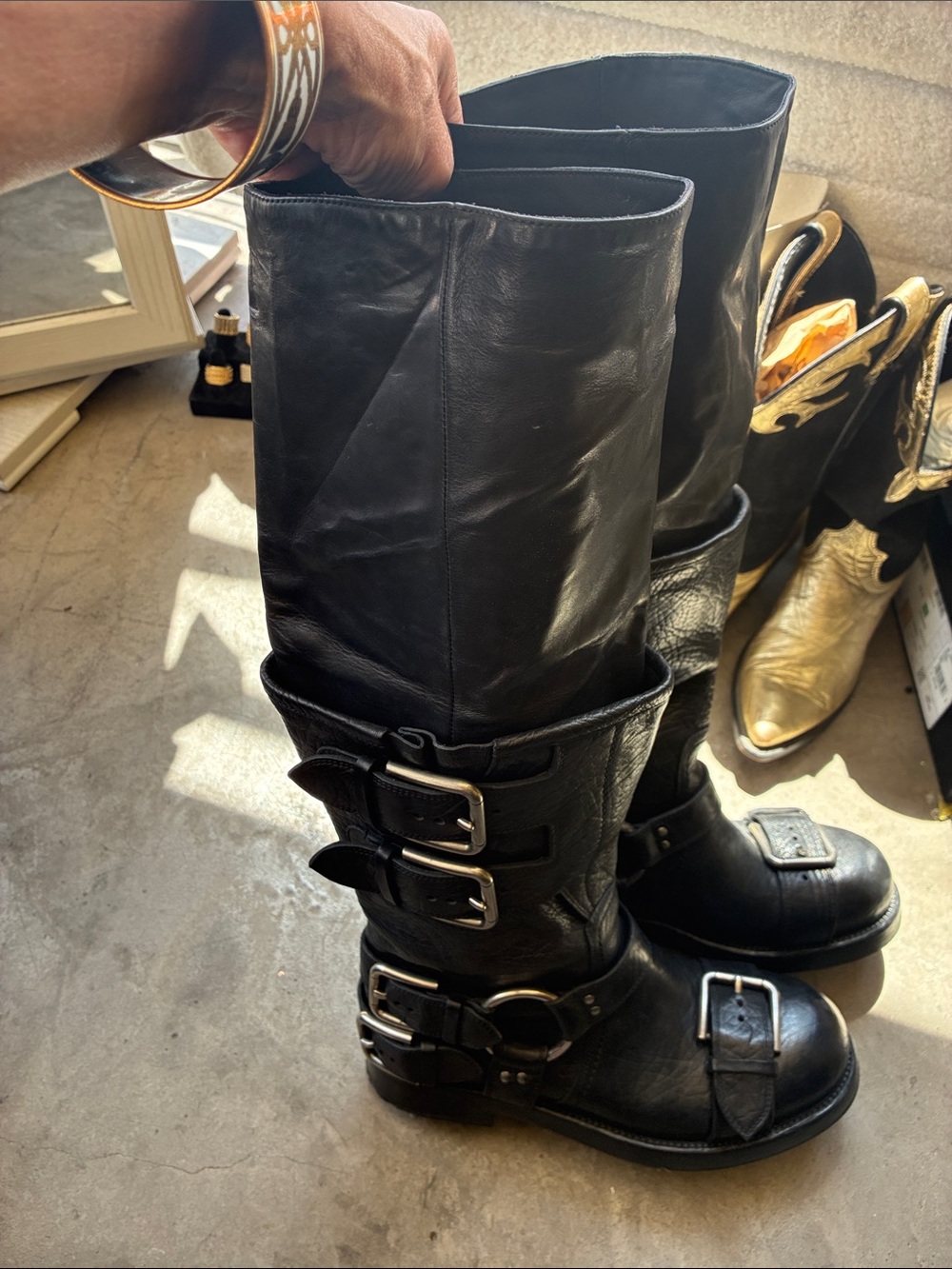 Dolce & Gabbana F/W 2025 Runway Black Leather Buckle Moto Boots/39